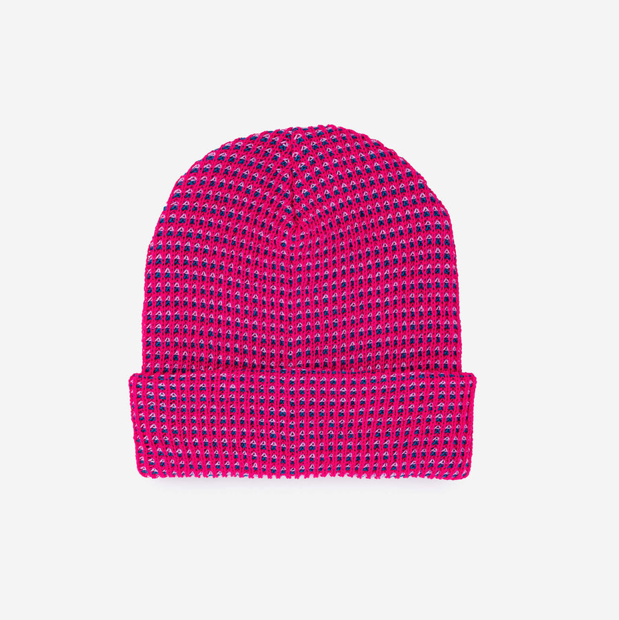 Fuchsia | Simple Grid Hat Beanie Perfect Fit Stretch Unisex Bright Color Slouchy Cap Barbie Pink