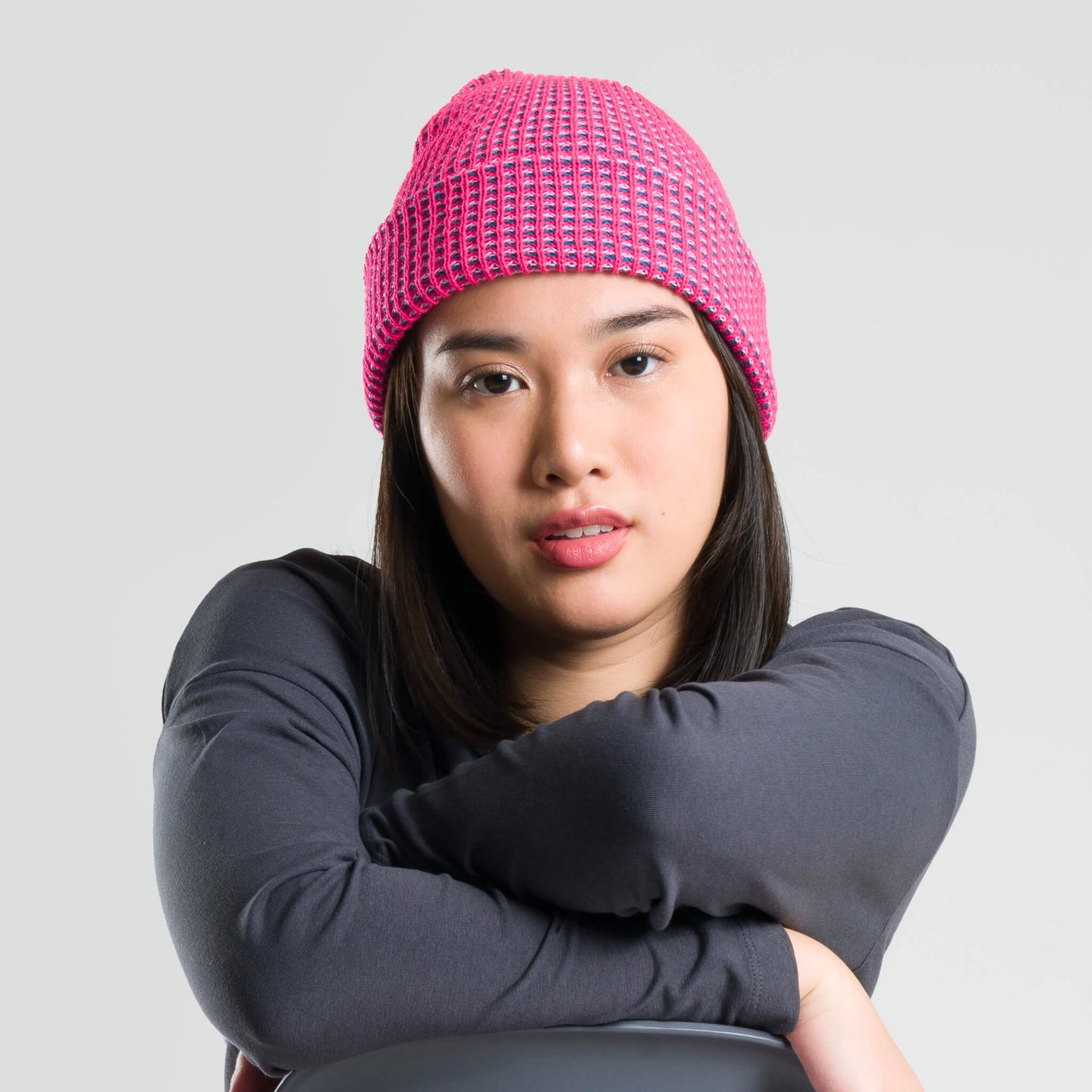 Simple Grid Hat Beanie Perfect Fit Stretch Unisex Bright Color Slouchy Cap Barbie Pink