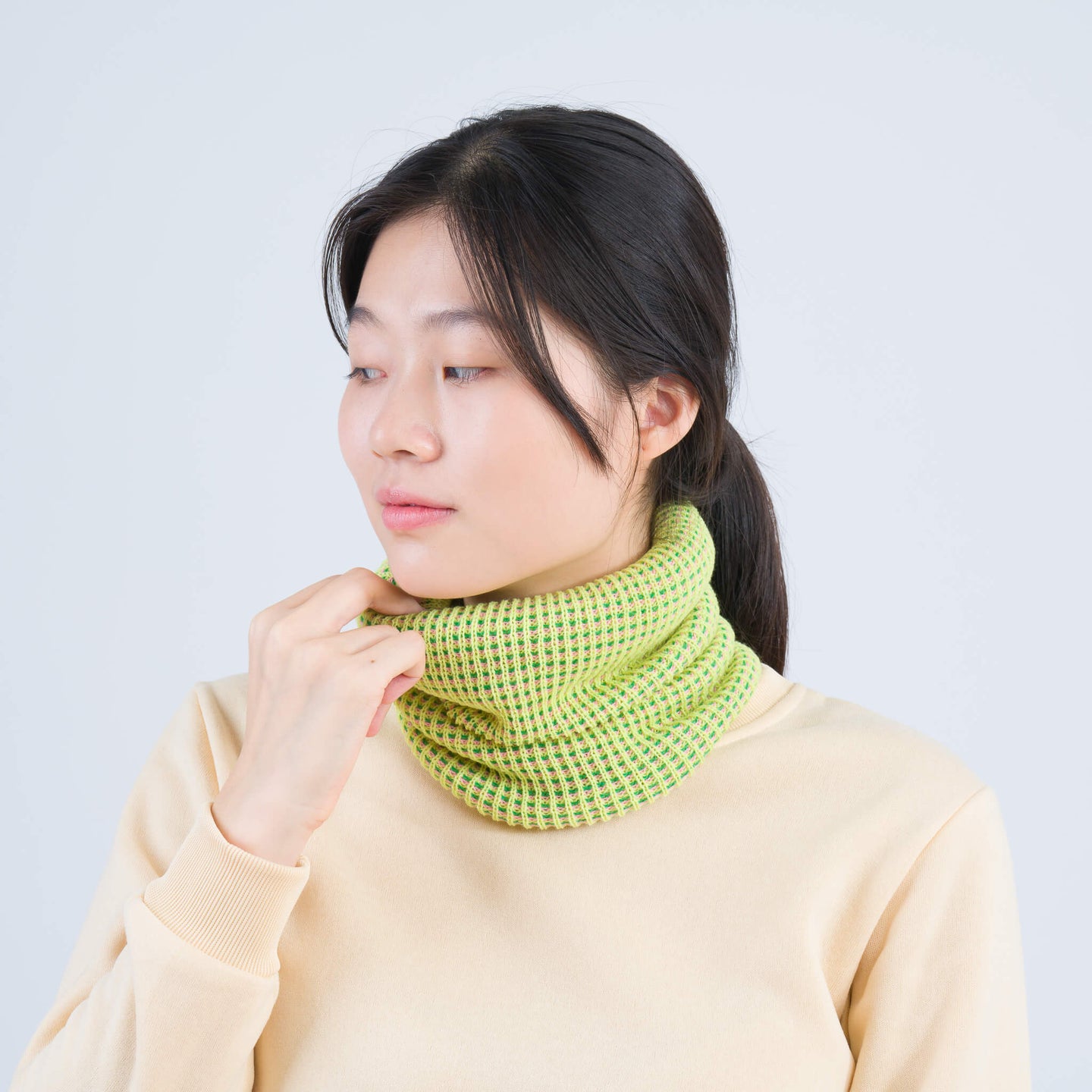 Grid Knitted Snood Knit Neckwarmer Stretch Turtleneck Green