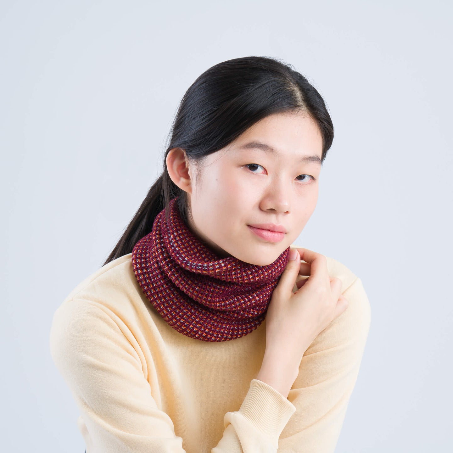 Grid Knitted Snood Knit Neckwarmer Stretch Turtleneck Green