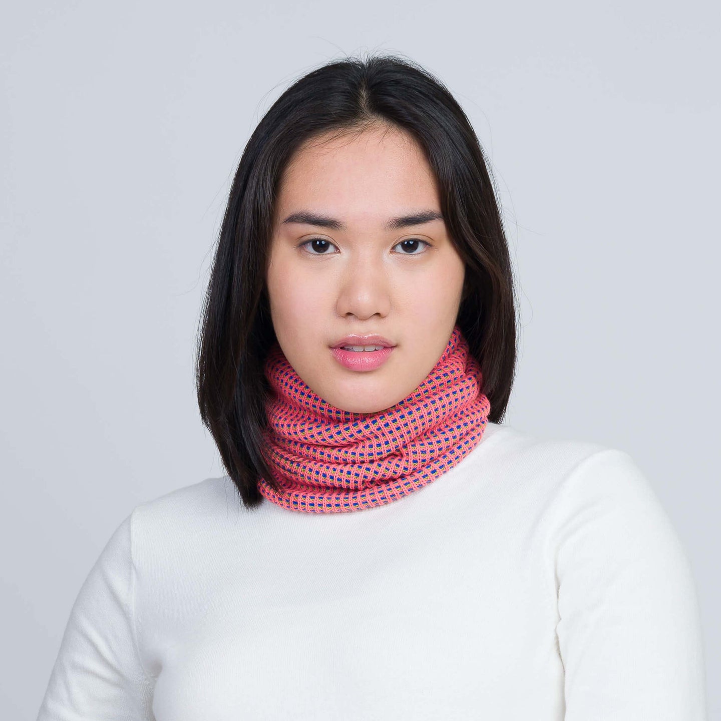 Grid Knitted Snood Knit Neckwarmer Stretch Turtleneck Pink