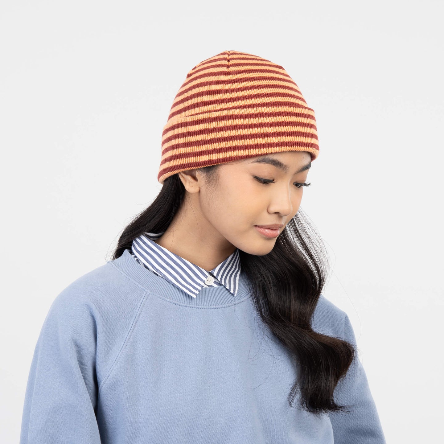 Simple Stripe Knit Beanie Contrast Stripe Slouchy Beanie Knit Unisex mens womens one size Beanie Perfect Fit Stretch Bright Color Hat Toque Holiday Gifts Knit Cap