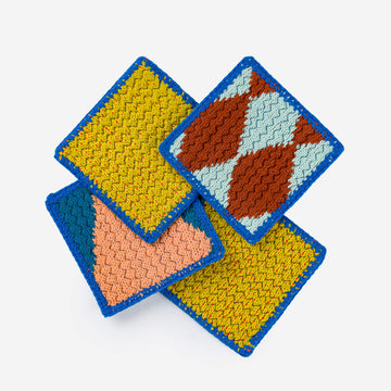 Golden Olive Cobalt | Scrap Mix Fabric Coasters