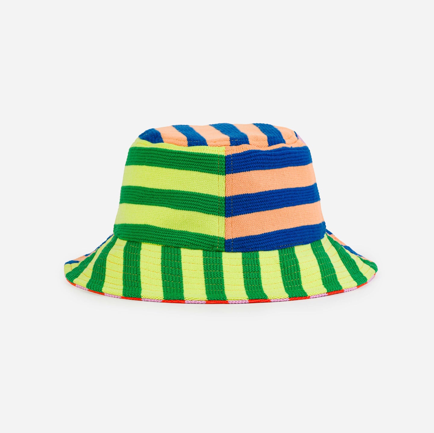 Peach Cobalt| Super Stripe Knit Bucket Hat Soft Packable Beach Washable