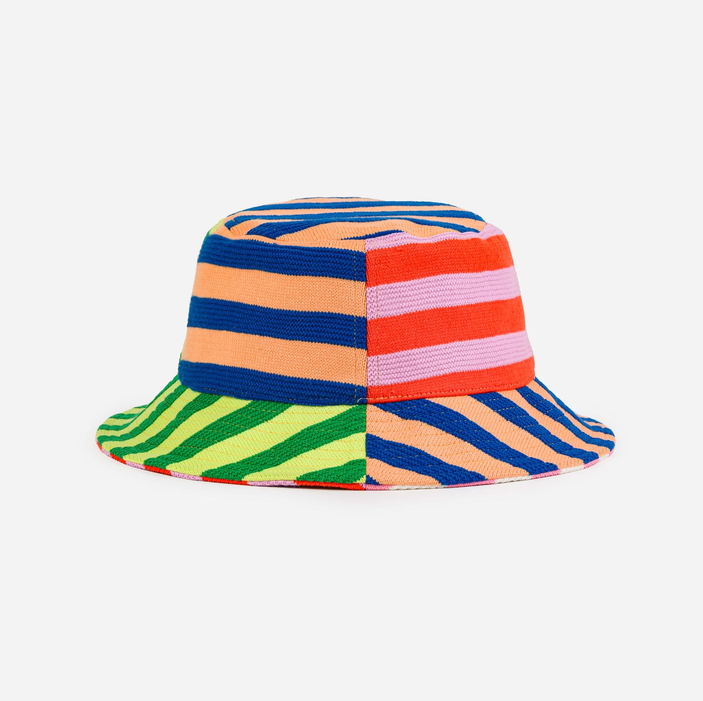 Peach Cobalt| Super Stripe Knit Bucket Hat Soft Packable Beach Washable