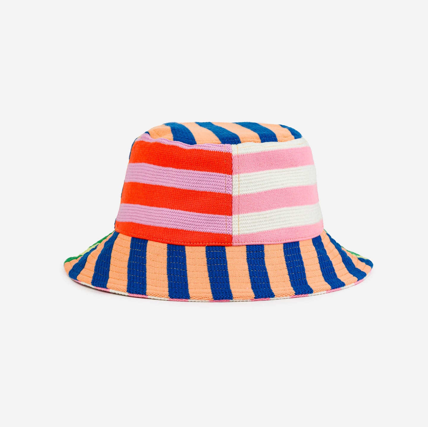 Peach Cobalt| Super Stripe Knit Bucket Hat Soft Packable Beach Washable