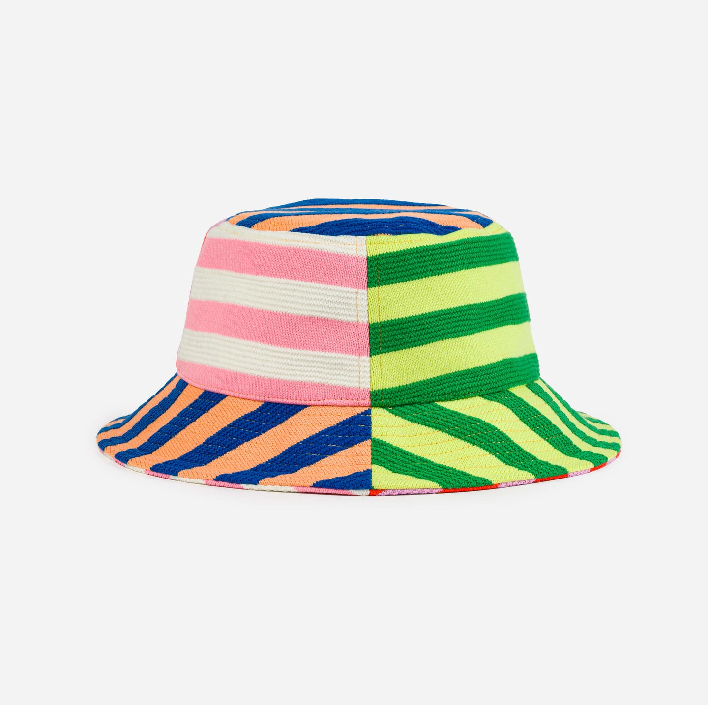 Peach Cobalt| Super Stripe Knit Bucket Hat Soft Packable Beach Washable