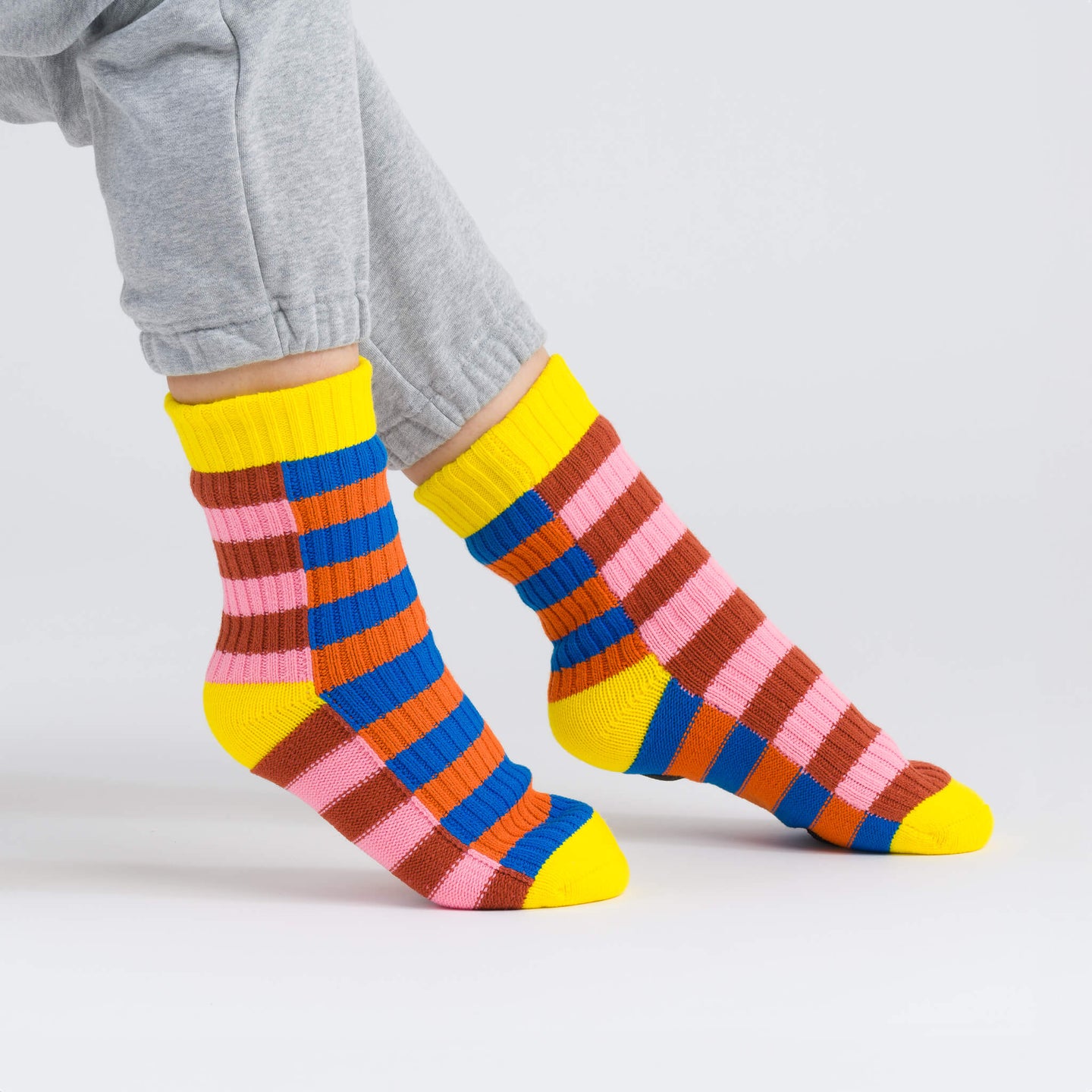 Super Stripe House Socks Warm Indoor Knit Fleece Socks Warm Cold Feet Cozy Yellow