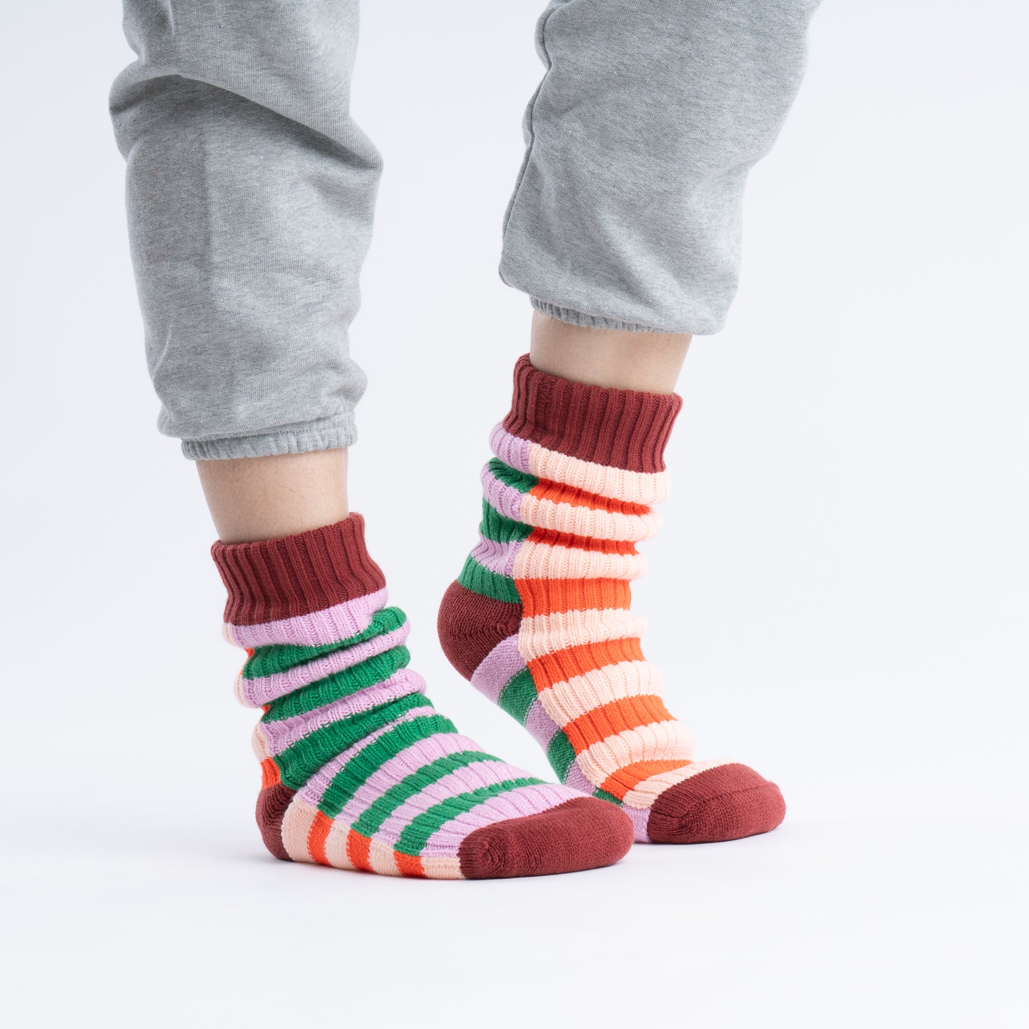 Super Stripe House Socks Warm Indoor Knit Fleece Socks Warm Cold Feet Cozy Green Purple