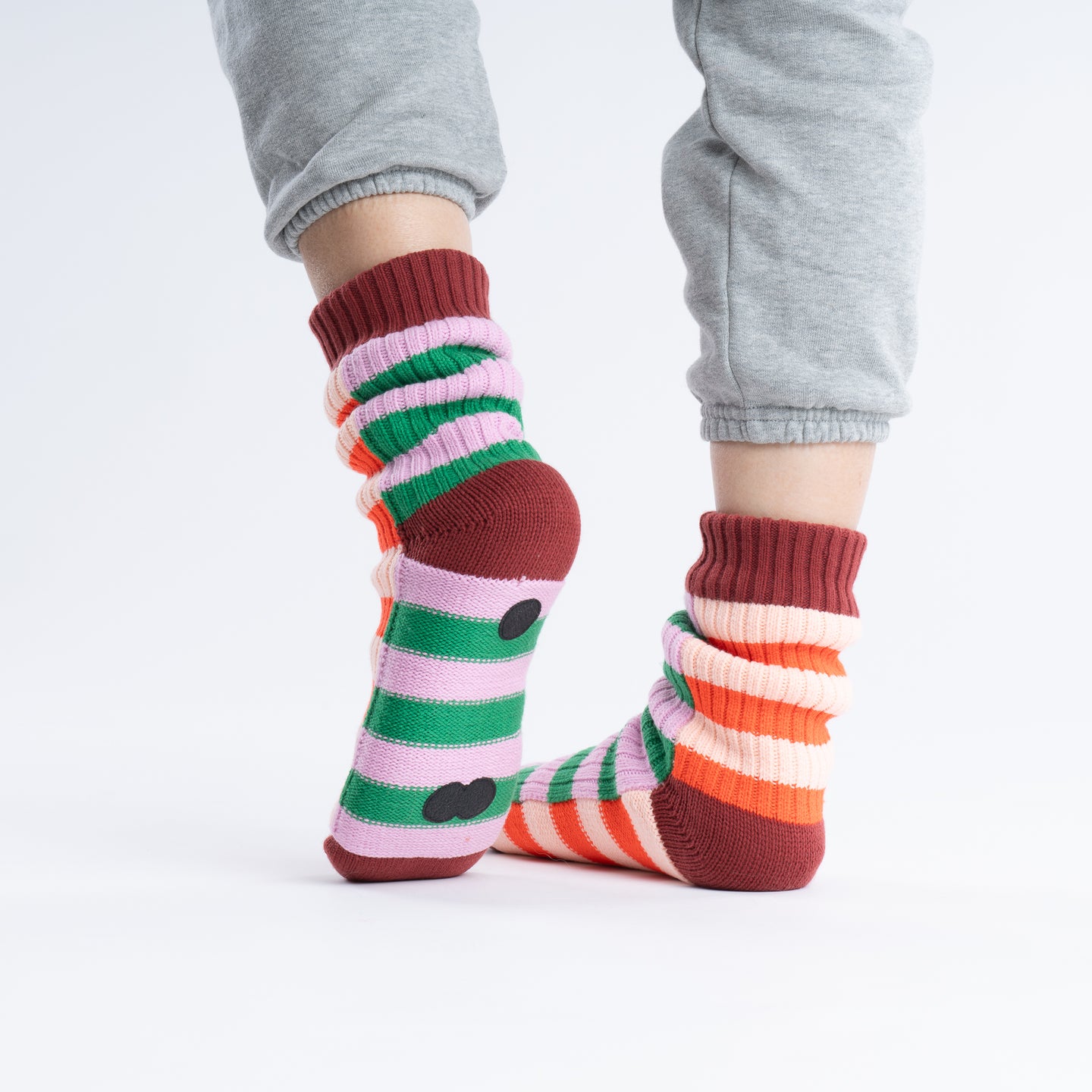 Super Stripe House Socks Warm Indoor Knit Fleece Socks Warm Cold Feet Cozy Green Purple