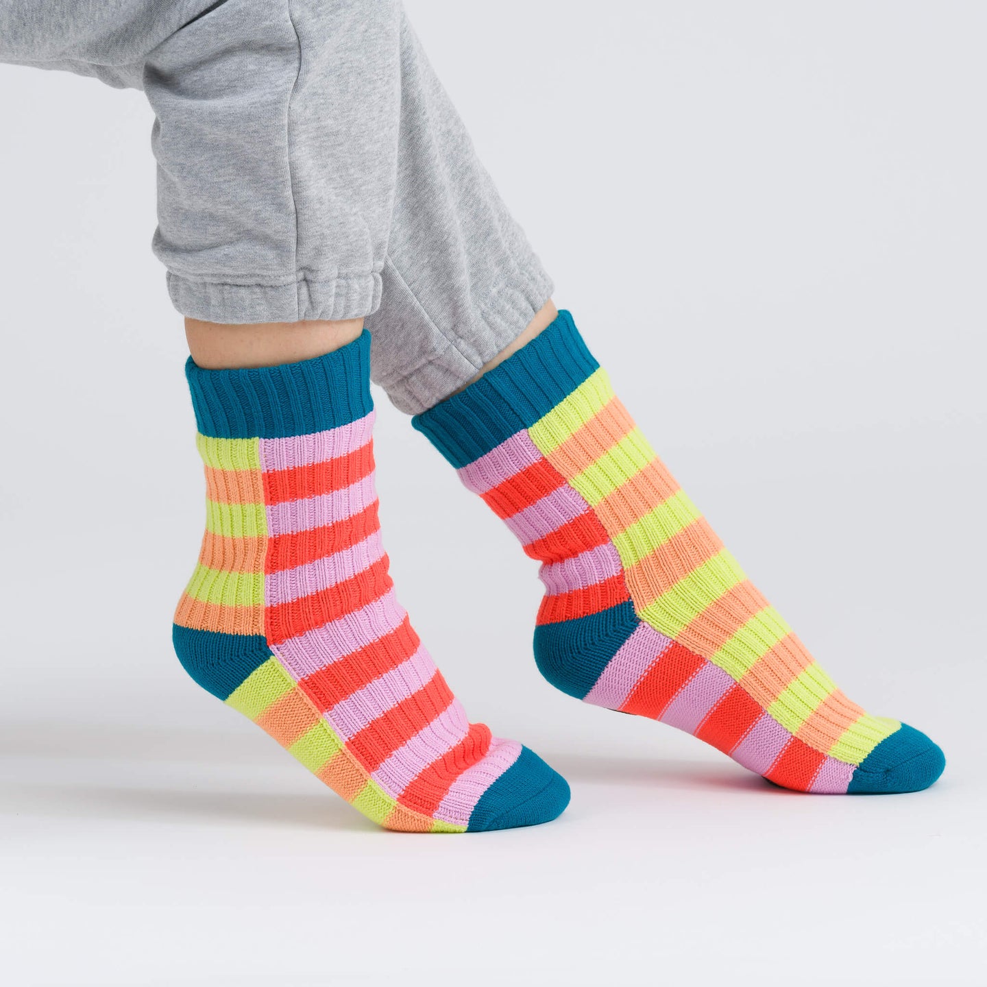 Super Stripe House Socks Warm Indoor Knit Fleece Socks Warm Cold Feet Cozy Yellow