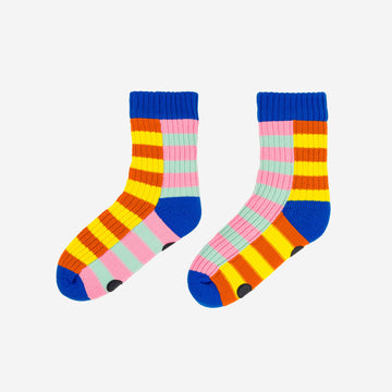 Yellow Flame | Super Stripe House Socks Warm Indoor Knit Fleece Socks Warm Cold Feet Cozy Yellow
