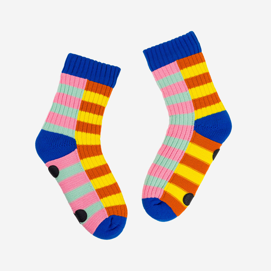 Yellow Flame | Super Stripe House Socks Warm Indoor Knit Fleece Socks Warm Cold Feet Cozy Yellow