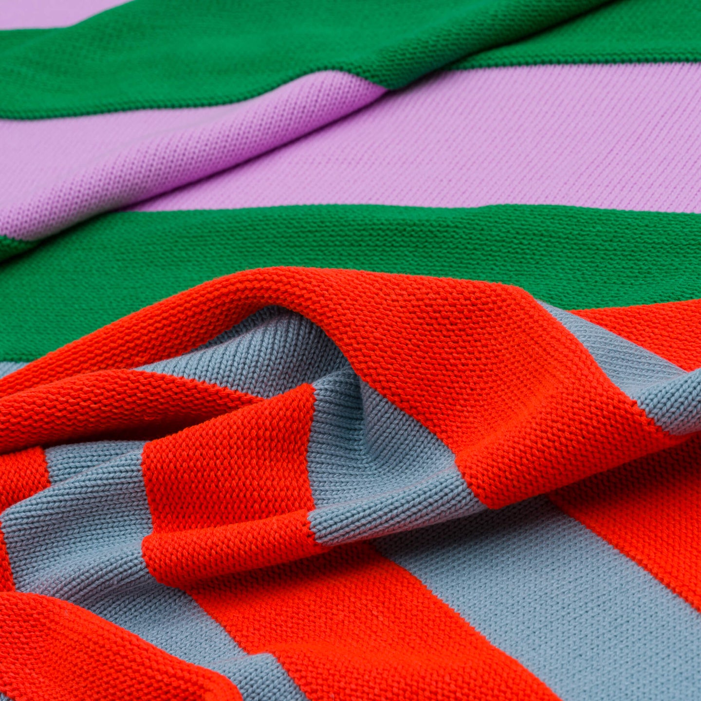 Super Stripe Textured Knit Blanket Throw Accent Sofa Piece Cozy Stripes Green Purple Lilac Detail Close Up Raised Stripe