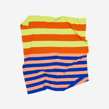 Peach Cobalt | Super Stripe Textured Knit Blanket Throw Accent Sofa Piece Cozy Stripes Blue Yellow