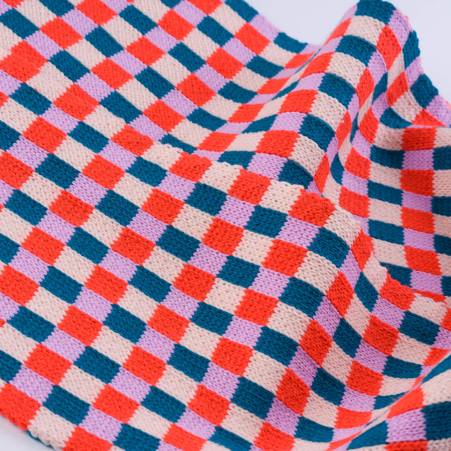 Poppy Lilac | Square Square Knit Mini Scarf Gingham Jacquard Knit Pink