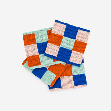 Jade Cobalt | Square Square Soft Fabric Knit Coasters Non Scratch Checkerboard