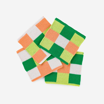 Peach Lime | Square Square Soft Fabric Knit Coasters Non Scratch
