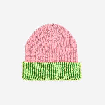 Pink Lime | Stripe Cuff Plush Beanie