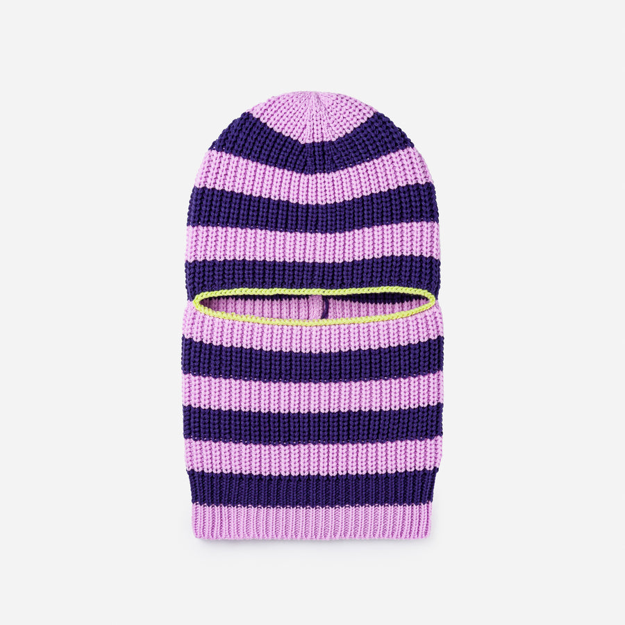 Striped balaclava Ski Mask Hand knit with wool /acrylic blend yarn Rose  purple and blue Ready to ship Handmade -  Italia