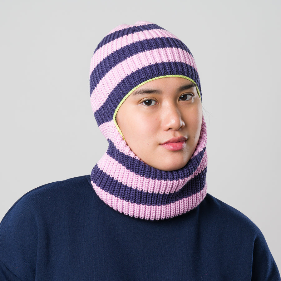 Lilac Indigo | Striped Knit Balaclava Ski Mask Winter On Model Full Face Cover Soft