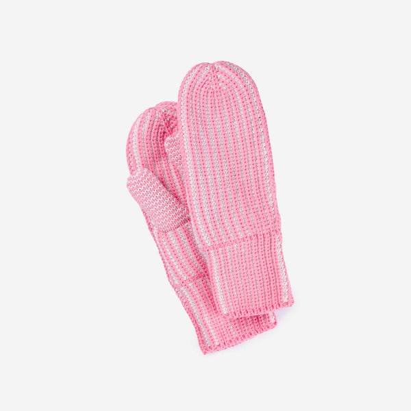 Pink White | Stripe Knit Mittens Fully Lined Warm Toasty Gloves