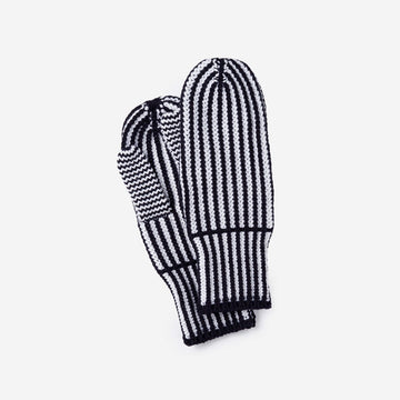 Black White | Stripe Knit Mittens Fully Lined Warm Toasty Gloves