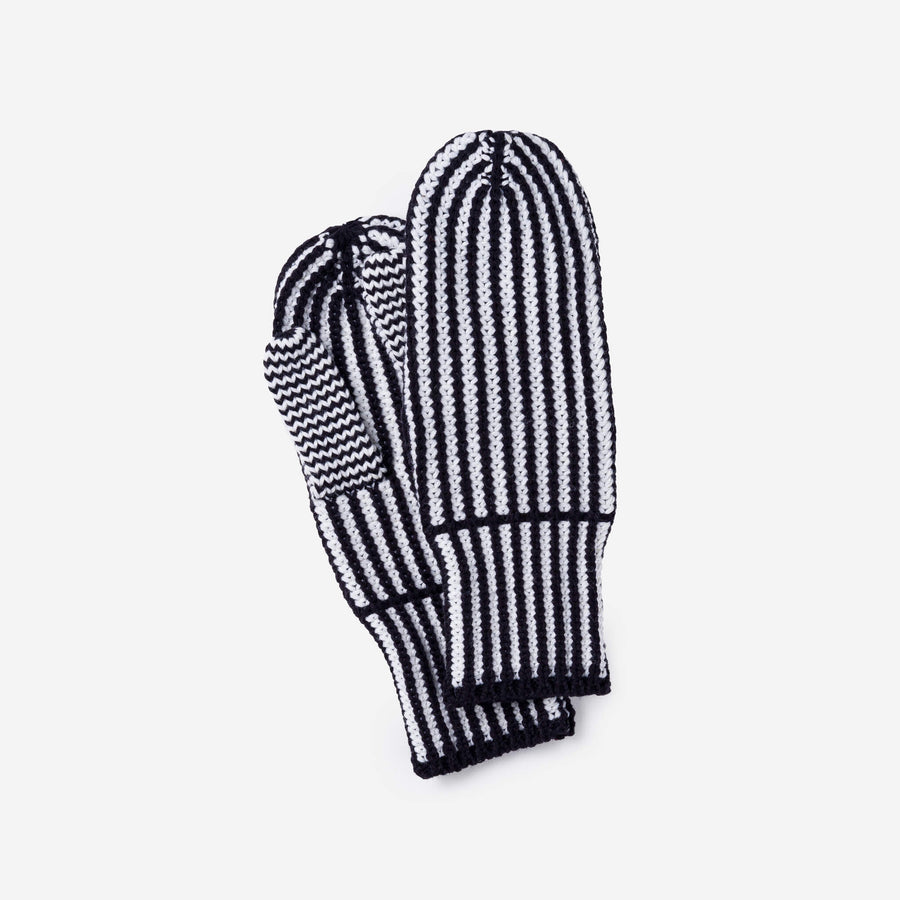 Kelly White | Stripe Knit Mittens Fully Lined Warm Toasty Gloves