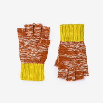 Jade Rust | Colorblock Marled Knit Soft Fingerless Glove Green Brown Rust Ochre Knit Gloves