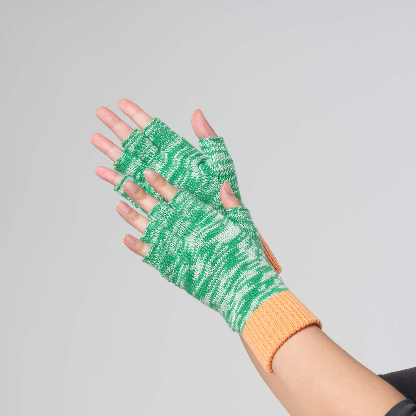 Colorblock Marled Knit Soft Fingerless Glove Green PInk Peach