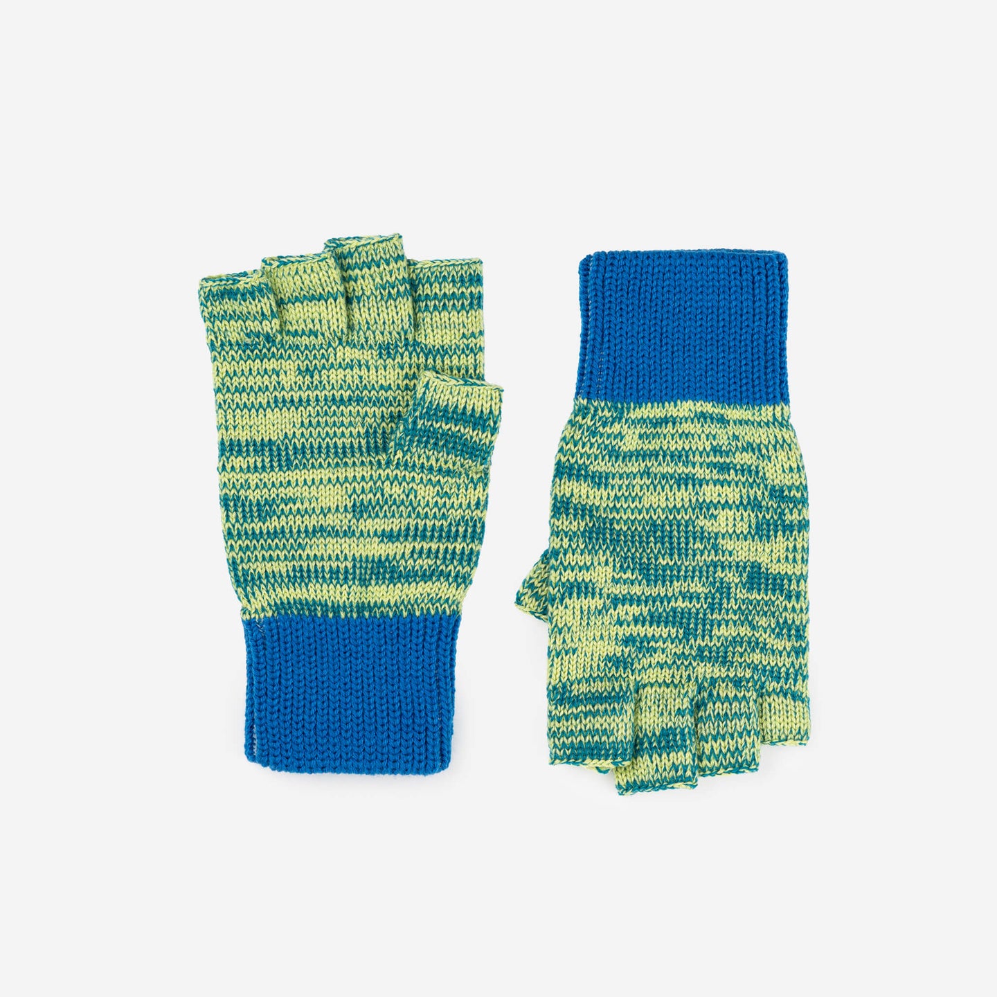 Colorblock Marled Knit Soft Fingerless Glove Blue Red