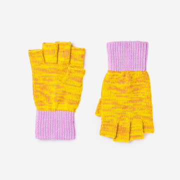 Yellow Pink | Colorblock Marled Knit Soft Fingerless Glove Cute Pink