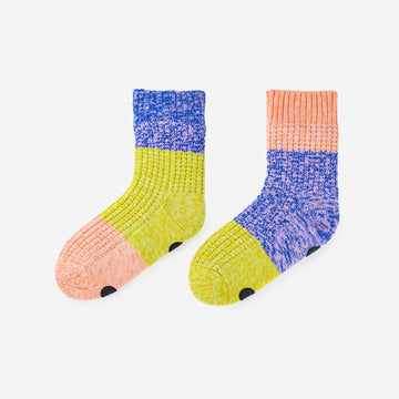 Peach Cobalt | Trio Waffle House Socks Unisex Colorful Cozy Thick Fleece Knit Socks
