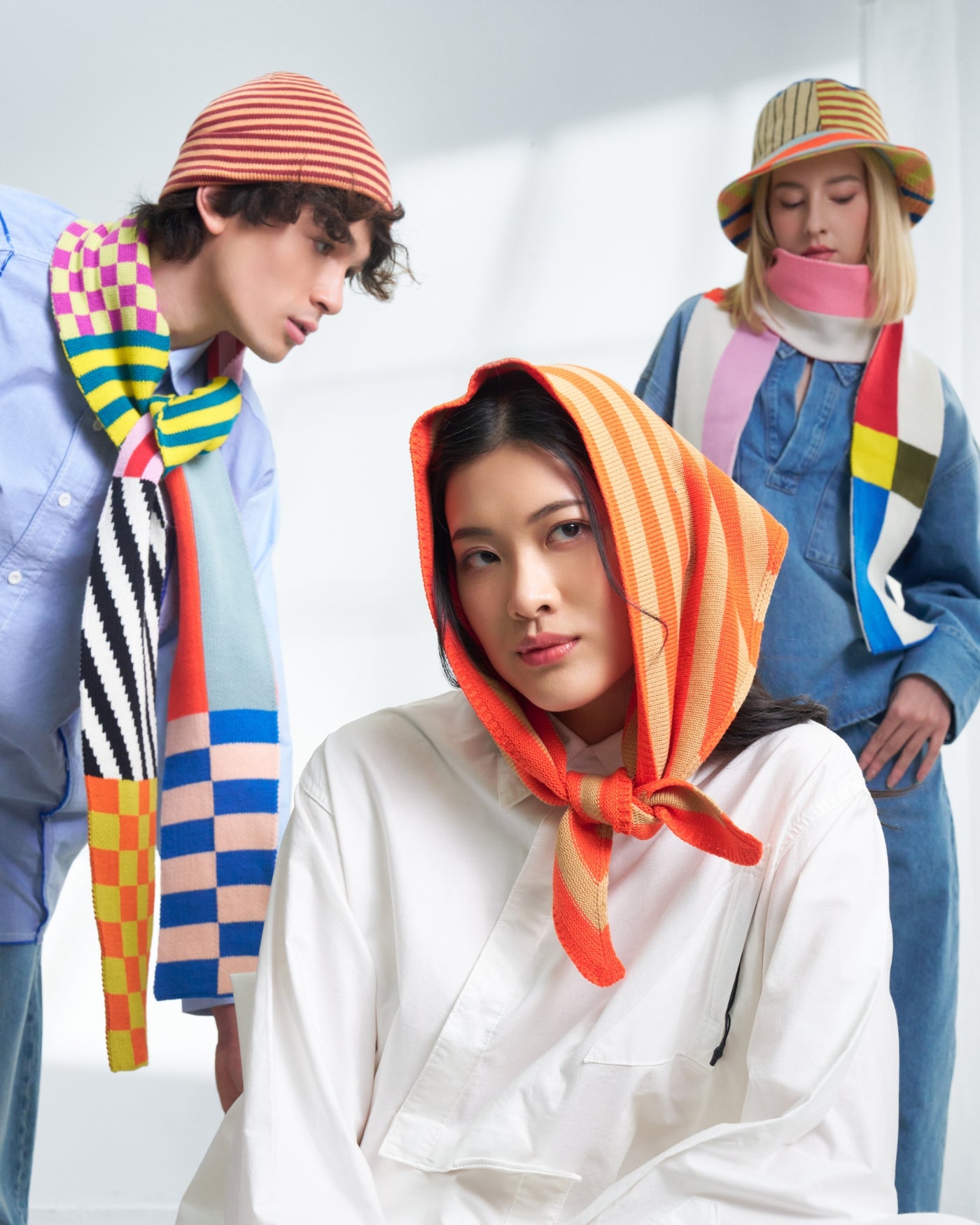 new bright patterned jacquard triangle scarves and skinny scarves for fall