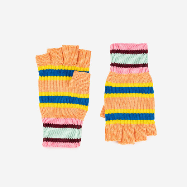 Cobalt Peach | Zipper Stripe Fingerless Gloves