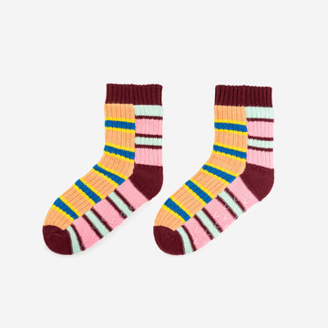 Peach Cobalt | Zipper Stripe House Socks