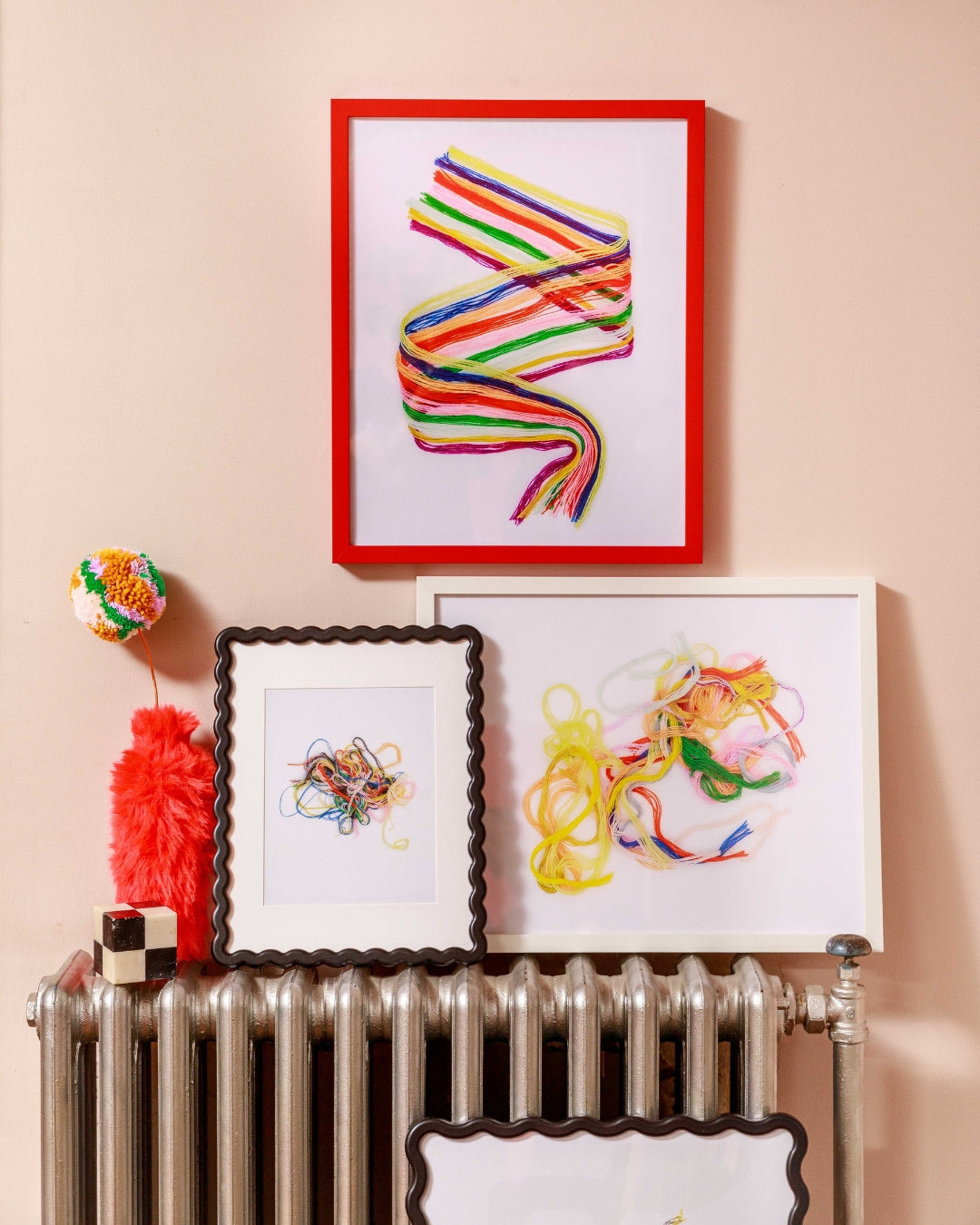 colorful yarn pile art print modern bright home decor poster