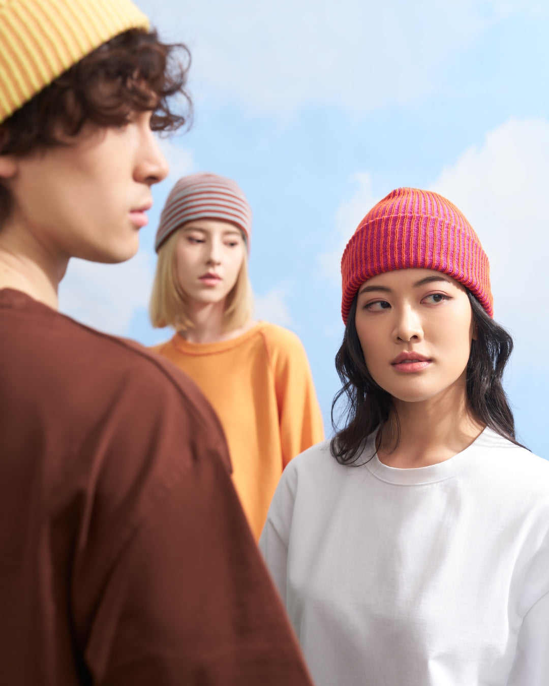 cozy plush unisex colorful beanies on models