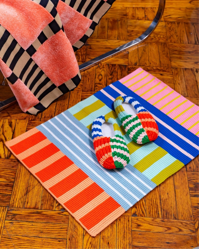 colorful knit patchwork stripe mini rug welcome mat bathmat from verloop