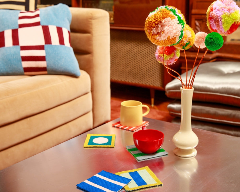 verloop yarn pom flowers coasters and pillows