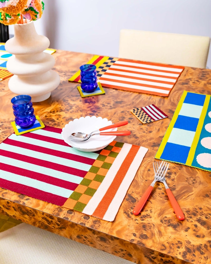 bright patterned knit placemat set with matching coasters washable gift