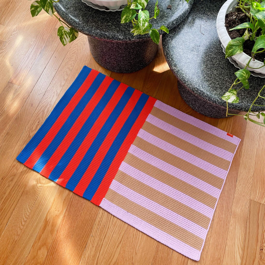 Stripe Mini Rug Colorful Multipurpose Small Knit Area Rug - with