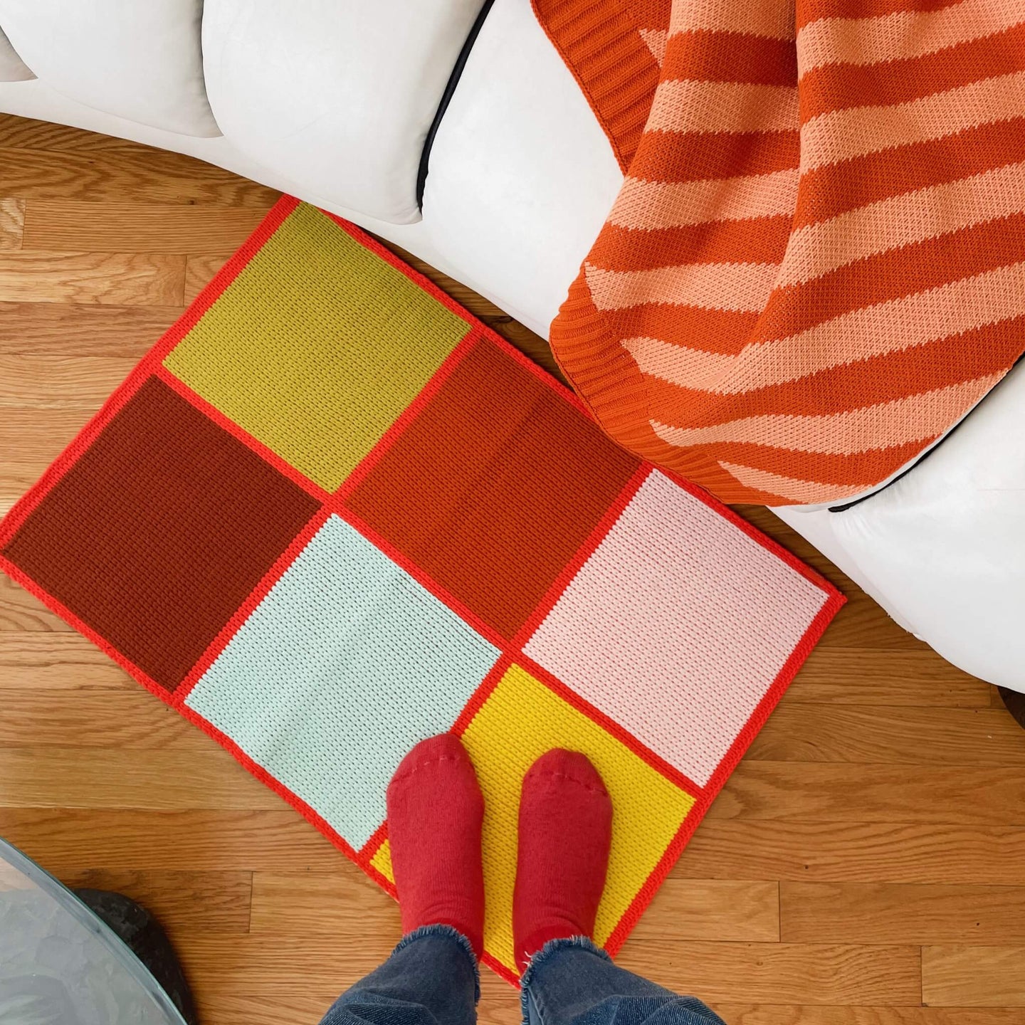 Durable Knit Mini Rug Patchwork Color Pattern