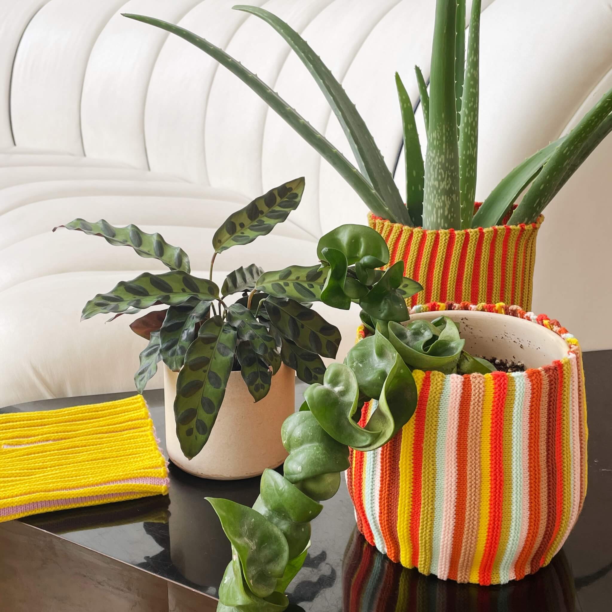 potted plant sleeves Rib Planter Sleeve Set Yellow Lilac