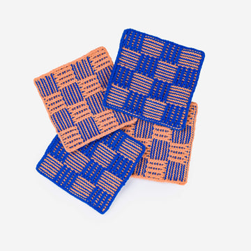 Cobalt | Chunky Checkerboard Set of 4 Knit Coasters 
