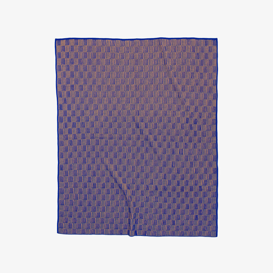 Cobalt | Checkerboard Chunky Texture Knit Blanket Close up