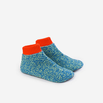 Lime Cobalt | Chevron Knit Bootie Sock Textured Knitted Slippers Padded Non-slip