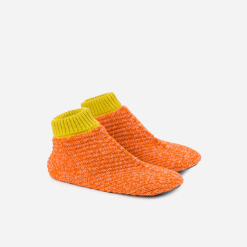 Golden Olive Flame | Chevron Knit Bootie Sock Textured Knitted Unisex Slippers Padded Non-slip