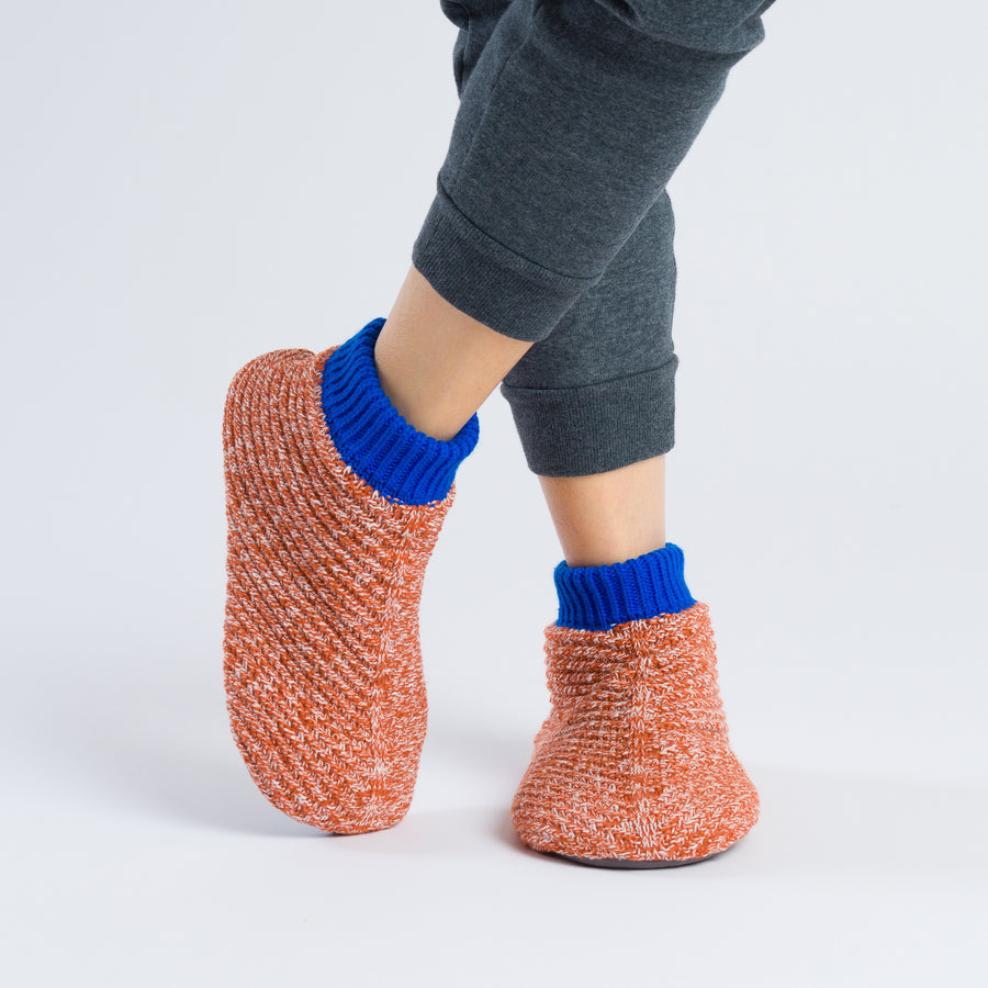 Rust White | Chevron Knit Bootie Sock Textured Knitted Unisex Slippers Padded Non-slip