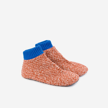 Rust White | Chevron Knit Bootie Sock Textured Knitted Unisex Slippers Padded Non-slip